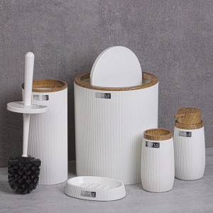 طقم حمام 5 قطع بلاستيك محزز ابيض 5779 تركي A3-1