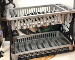 مصفاة جلي بلاستيك قطعتين - مشك صحون بلاستيك طابقين مع مصفاة aceelya