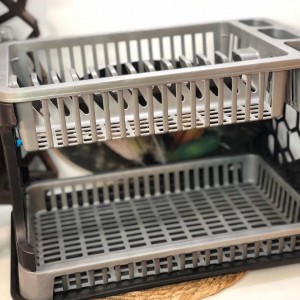 مصفاة جلي بلاستيك قطعتين - مشك صحون بلاستيك طابقين مع مصفاة aceelya