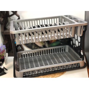 مصفاة جلي بلاستيك قطعتين - مشك صحون بلاستيك طابقين مع مصفاة aceelya