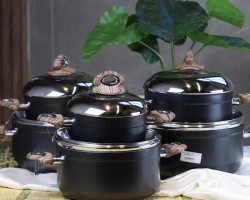  طقم طناجر 6 قطع 18-28سم جرانيت اسود يد خشبي CA-Q405 