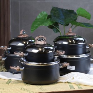 طقم طناجر 6 قطع 18-28سم جرانيت اسود يد خشبي CA-Q405 طقم طناجر 6 قطع 18-28سم جرانيت اسود يد خشبي CA-Q405