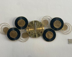ساعة حائط مدور معدن مع دوائر ذهبي + اسود حجم كبير عريض