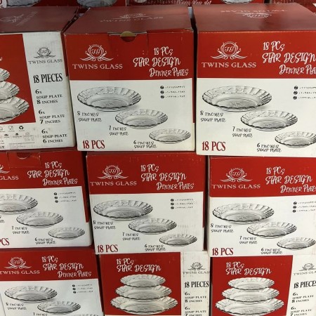 طقم صحون 18 قطعة زجاج مصري تعبئة احمر و ابيض 18PCS TWINS GLASS
