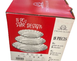 طقم صحون 18 قطعة زجاج مصري تعبئة احمر و ابيض 18PCS TWINS GLASS