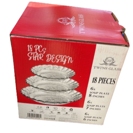 طقم صحون 18 قطعة زجاج مصري تعبئة احمر و ابيض 18PCS TWINS GLASS