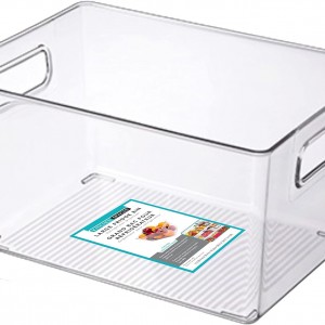 سلة ثلاجة اكريليك شفاف مستطيل مع ايدي داخلية حجم كبير حيف عالي 30 × 21 + 15 سم