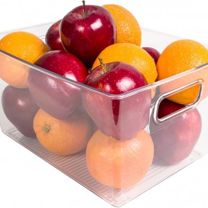 سلة ثلاجة اكريليك شفاف مستطيل مع ايدي داخلية حجم كبير حيف عالي 30 × 21 + 15 سم