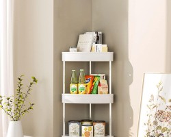 رفوف زاوية للحمام / المطبخ 3 طبقات بلاستيك بعجلات ارتفاع 60 سم AF003-10