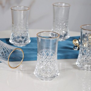 طقم كاسات عصير 12 زجاج شفاف حز ذهبي KX2163C