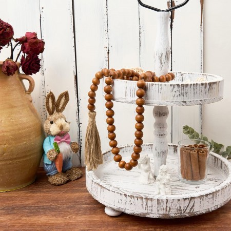 مسبحة عظم ديكور بني كبير ثقيل خرز مكرمي