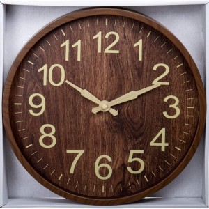 ساعة حائط بلاستيك مدور مع ارقام انجليزية ستايل خشبي حجم كبير 40 سم 