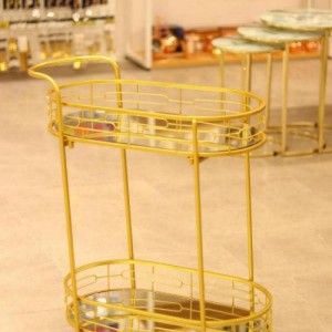 عرباية ضيافة بيضاوي طابقين معدن ذهبي وجه مراية A60-14 عرباية ضيافة بيضاوي طابقين معدن ذهبي وجه مراية A60-14