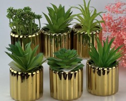 قوار ورد صبار16 سم بورسلان محزز طولي ذهبي AF45-8