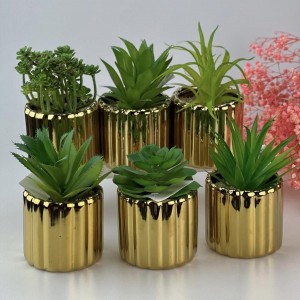 قوار ورد صبار16 سم بورسلان محزز طولي ذهبي AF45-8