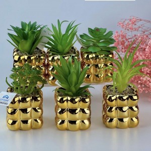 قوار ورد صبار16 سم بورسلان بابلز مربع ذهبي AF45-9