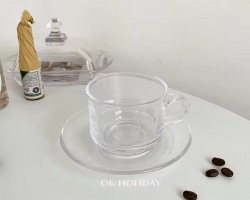 طقم كاسات مع صحون  زجاج 12 قطعة