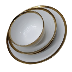 طقم صحون بورسيلان ابيض مع حز ابيض 24 قطعة