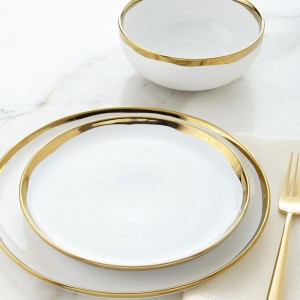 طقم صحون بورسيلان ابيض مع حز ابيض 24 قطعة