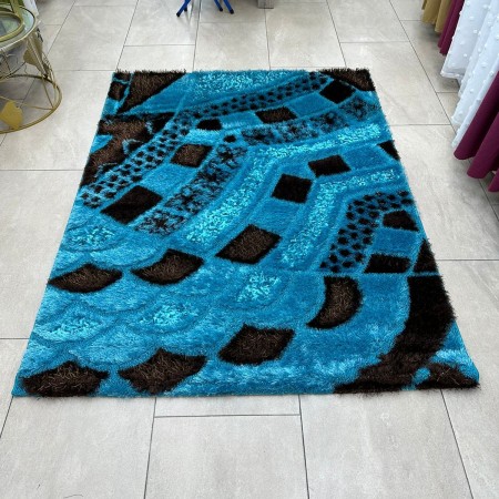 سجاد شاجي شعر مزركش لون مقاس 160 × 220  لون تركواز