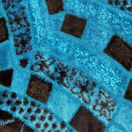 سجاد شاجي شعر مزركش لون مقاس 160 × 220  لون تركواز