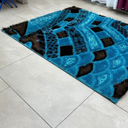 سجاد شاجي شعر مزركش لون مقاس 160 × 220  لون تركواز