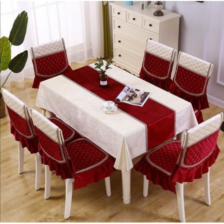طقم وجه طاوله سفره مع غطاء 6 كراسي دانتيل