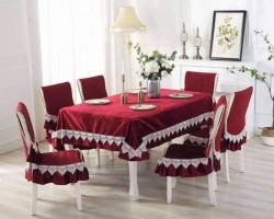 طقم وجه طاوله سفره مع غطاء 6 كراسي دانتيل