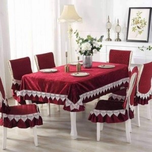 طقم وجه طاوله سفره مع غطاء 6 كراسي دانتيل