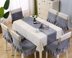 طقم وجه طاوله سفره مع غطاء 6 كراسي دانتيل