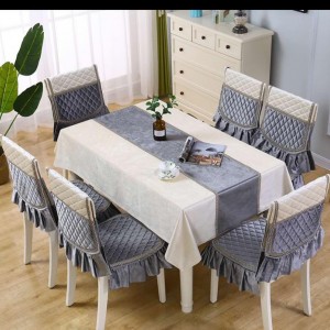 طقم وجه طاوله سفره مع غطاء 6 كراسي دانتيل