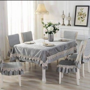 طقم وجه طاوله سفره مع غطاء 6 كراسي دانتيل