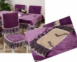 طقم وجه طاوله سفره مع غطاء 6 كراسي دانتيل