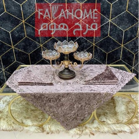 شرشف طاولة وسط + 4 اسكملات سادة شمواه حفر CNC FH25