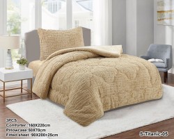 لحاف تايتنك مفرد 3 قطع شتوي قماش فرو 3 دي / وجه سادة مخمل S-TITANIC