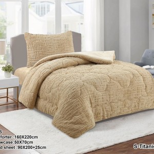 لحاف تايتنك مفرد 3 قطع شتوي قماش فرو 3 دي / وجه سادة مخمل S-TITANIC