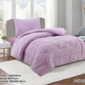 لحاف تايتنك مفرد 3 قطع شتوي قماش فرو 3 دي / وجه سادة مخمل S-TITANIC