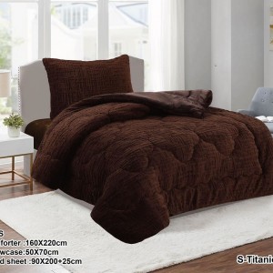 لحاف تايتنك مفرد 3 قطع شتوي قماش فرو 3 دي / وجه سادة مخمل S-TITANIC