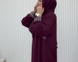 عباية ستاتي سادة مع تطريز نافر ايدي وخصر تفصيل محلي
