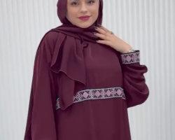 عباية ستاتي سادة مع تطريز نافر ايدي وخصر تفصيل محلي