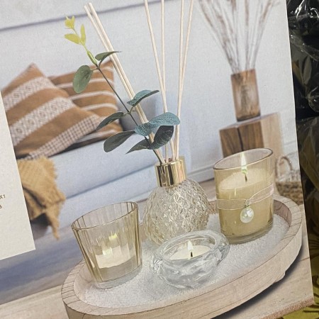 طقم معطرات مبخره معطر عيدان + شموع + رمل + صينيه طقم معطرات مبخره معطر عيدان + شموع + رمل + صينيه