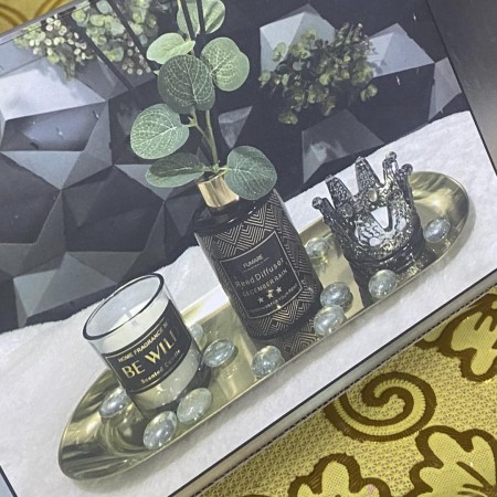طقم معطرات مبخره معطر عيدان + شموع + رمل + صينيه طقم معطرات مبخره معطر عيدان + شموع + رمل + صينيه