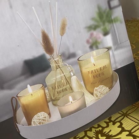 طقم معطرات مبخره معطر عيدان + شموع + رمل + صينيه طقم معطرات مبخره معطر عيدان + شموع + رمل + صينيه