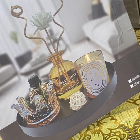 طقم معطرات مبخره معطر عيدان + شموع + رمل + صينيه طقم معطرات مبخره معطر عيدان + شموع + رمل + صينيه