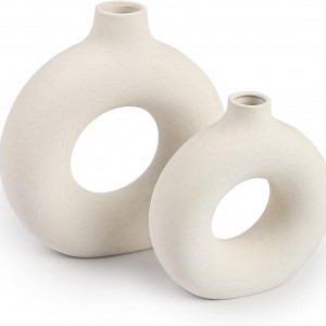 طقم تحف / مزهريات ابيض دائري بورسلان قطعتين كود 7-9+10