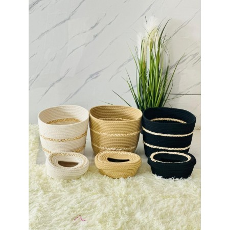 طقم سلة مع بكيت محارم قش لون بيج