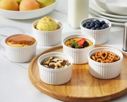 طقم صحون مارفن كيك / صوصات - مكسرات بورسلان ابيض محزز 3 قطع 7 سم