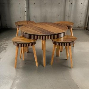 طاولة وسط خشبية مع اربعة اسكملات زان - مدور