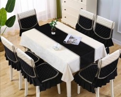 طقم وجه طاوله سفره مع غطاء 6 كراسي دانتيل