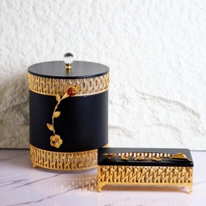 طقم سله مهملات مع بكيت محارم كريستال طويل F01-7